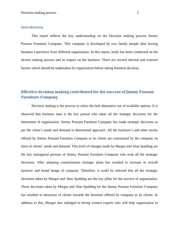 Impact of Decision Making Process on Jimmy Possum Furniture Company_2