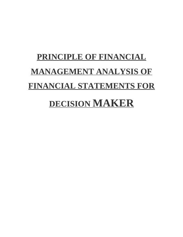 8 Principles Of Financial Management: Analysis Of Financial Statements