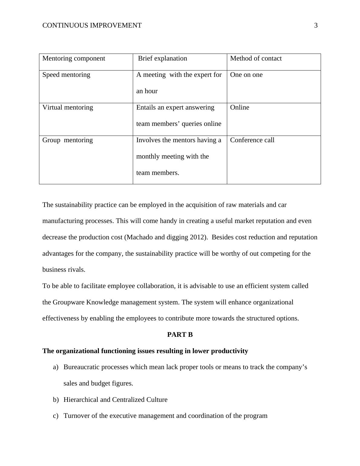 signature assignment plan for continuous improvement