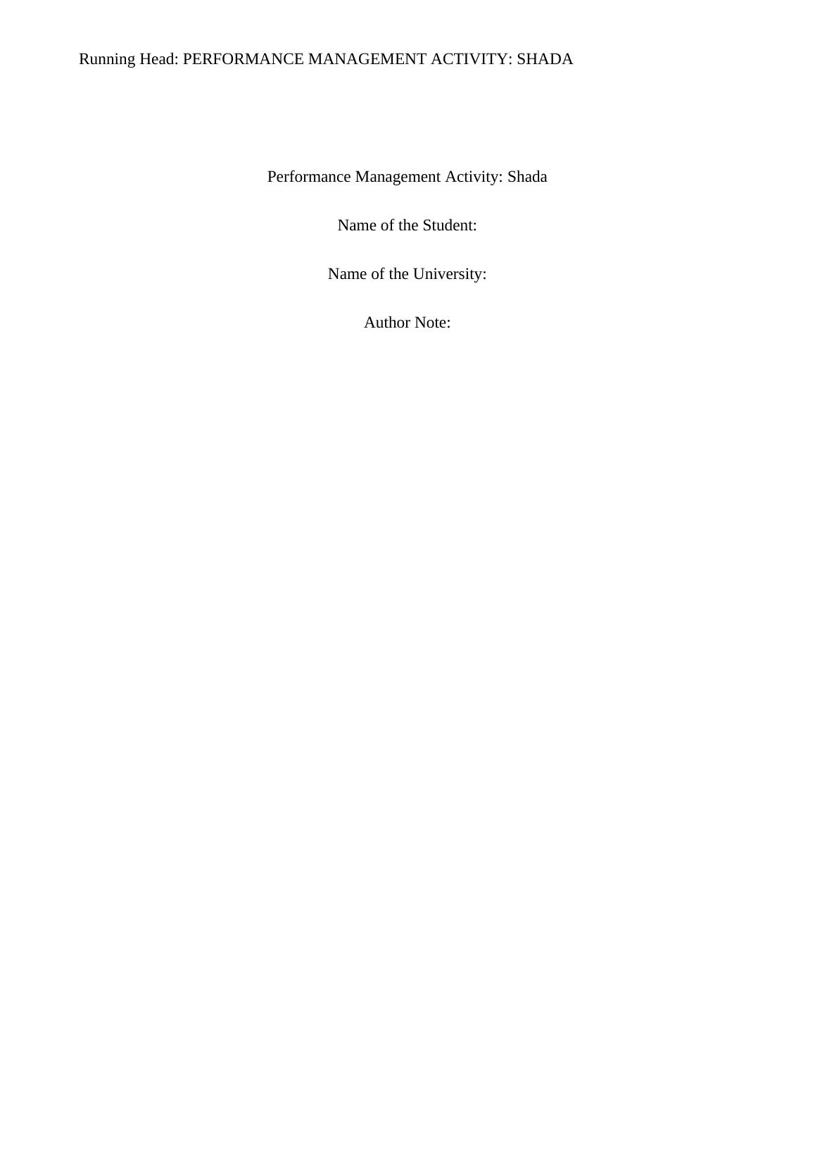 Performance Management Activity Shada Case Study 2022