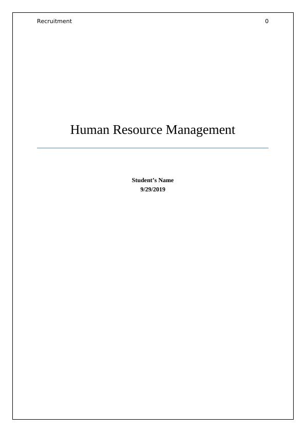 Human Resource Management  | Assessment_1
