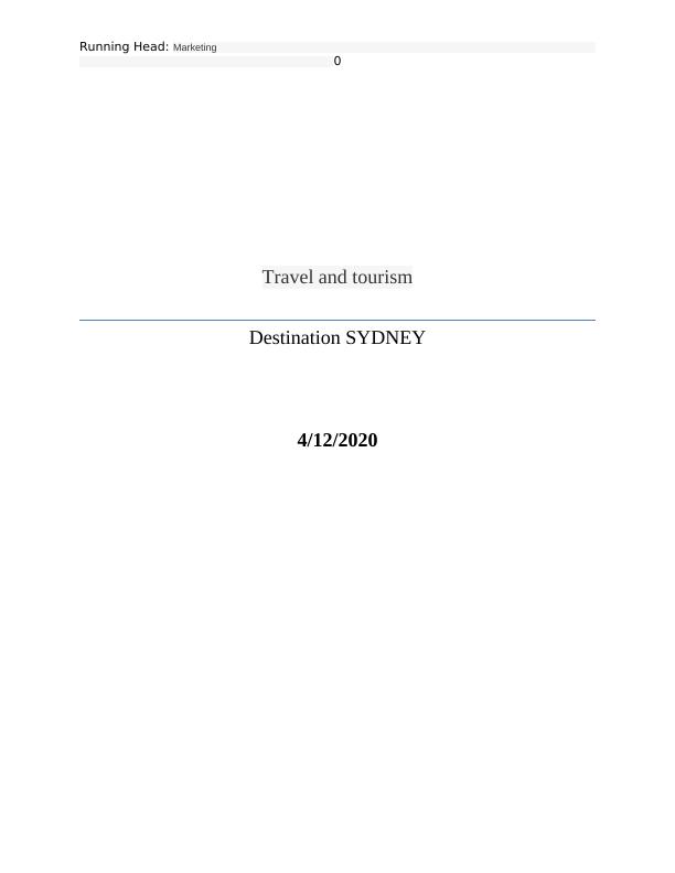 Travel and Tourism Destination Sydney Assignment 2022_1