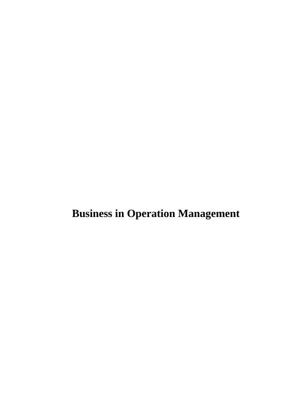 Assignment on Business in Operation Management_1