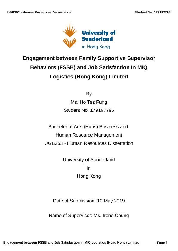 Engagement between Family Supportive Supervisor Behaviors (FSSB) and Job Satisfaction: A Dissertation Study_1