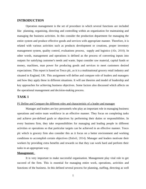 Management and Operations of Tesco : Assignment_4