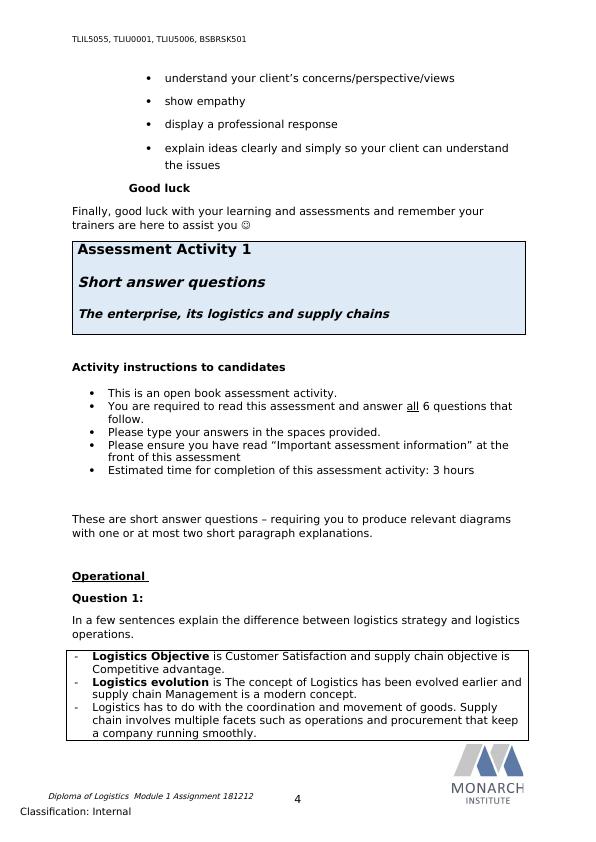 Diploma of Logistics - Module 1 Assignment_4