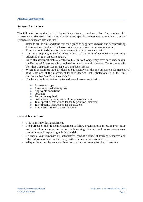 Assessor Pack: Practical Assessment for HLTINF001_7