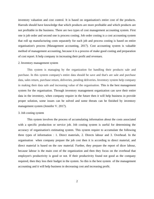 Report on Management Accounting Harrods organisation