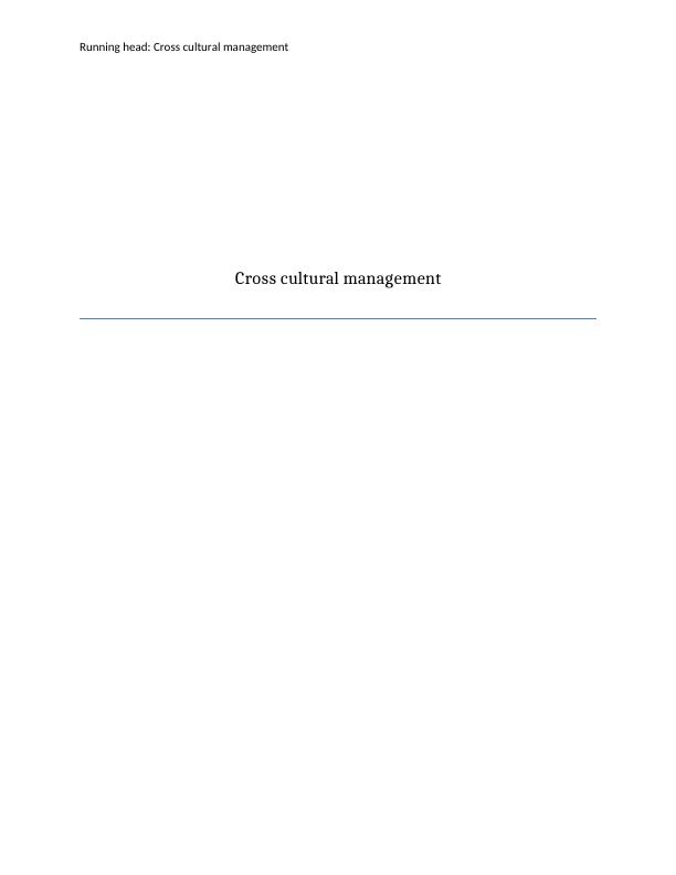 Cross Cultural Management   -   Assignment_1