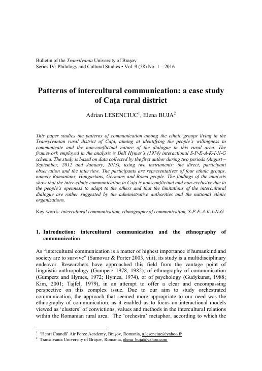 Patterns of Intercultural Communication: A Case Study of Caţa Rural District_1