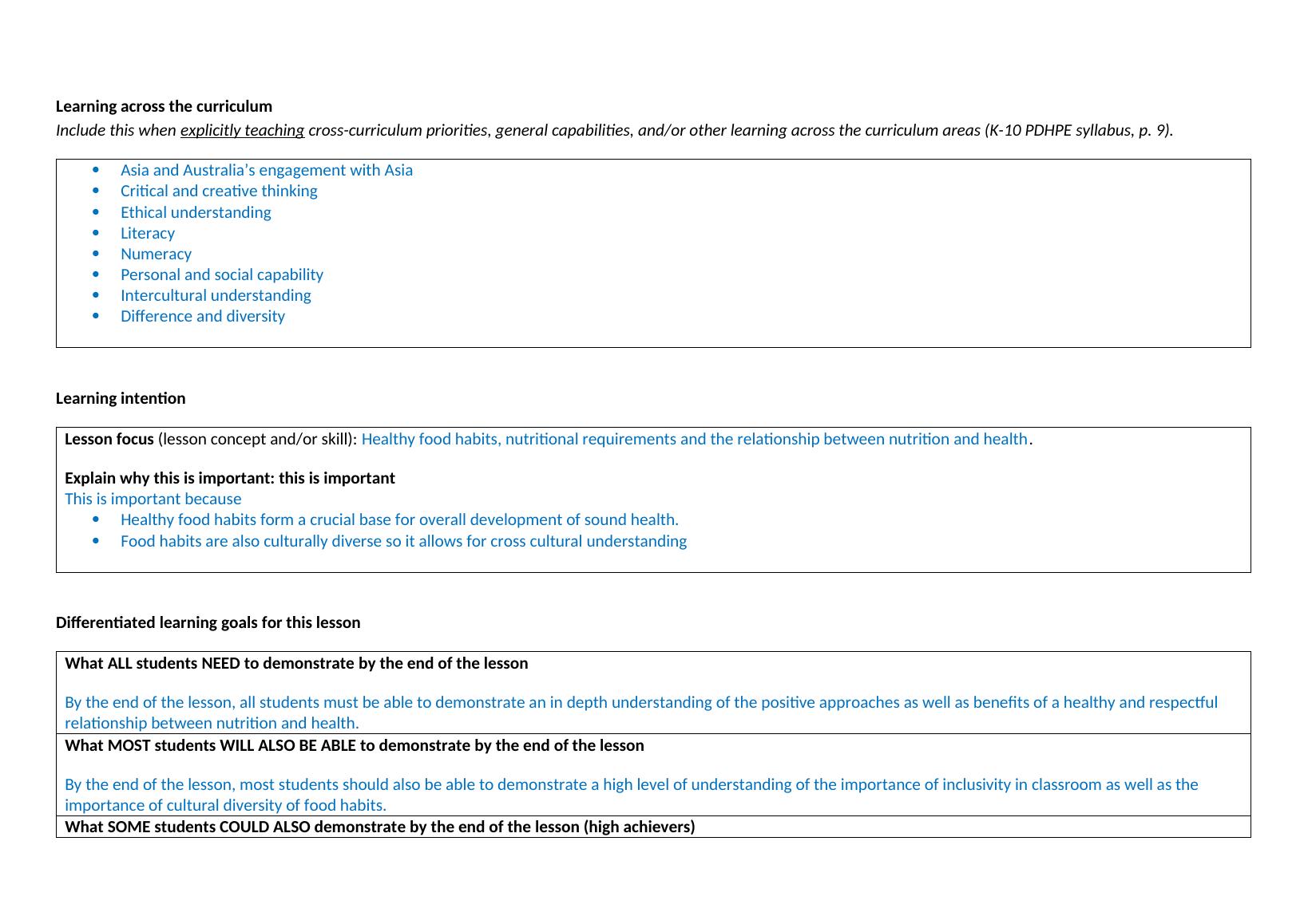 K-10 Pdhpe Lesson Plan 