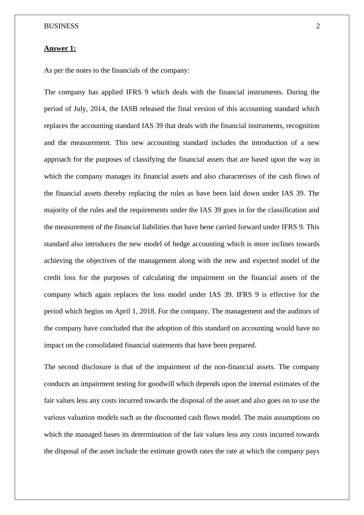 IFRS 9, Impairment of Non-Financial Assets, Income Taxes - Notes to Financials_2