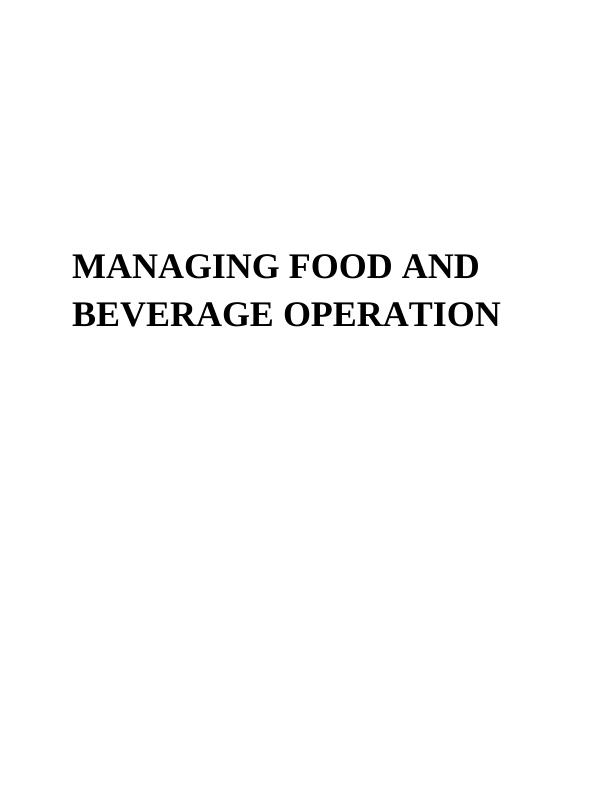 (PDF) Managing Food And Beverage Operations