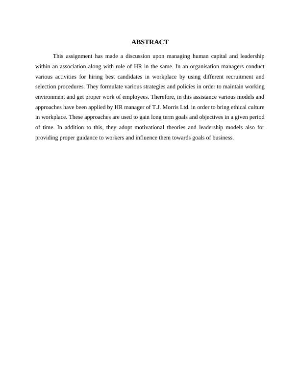 MANAGING HUMAN CAPITAL AND LEADERSHIP ABSTRACT 4 INTRODUCTION 1 LITERATURE REVIEW_3