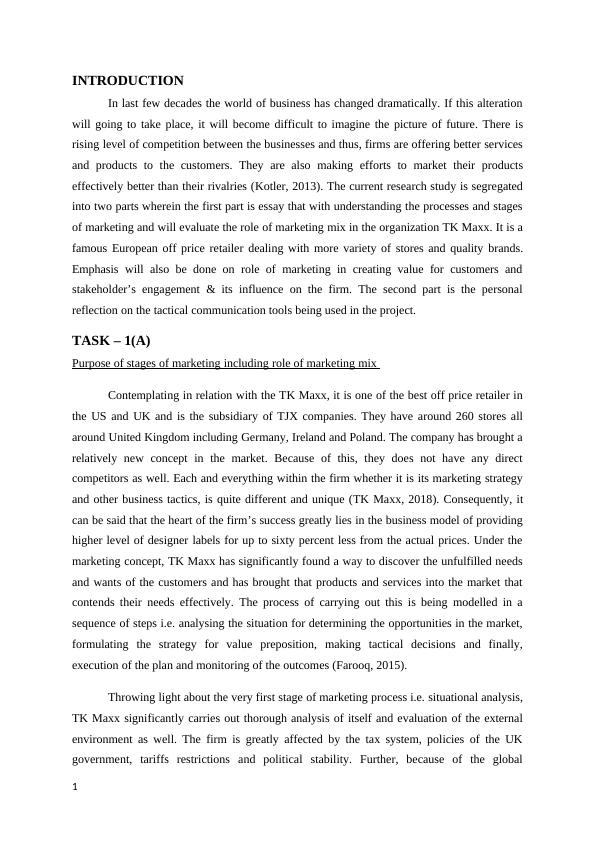 Marketing Mix in TK Maxx Assignment