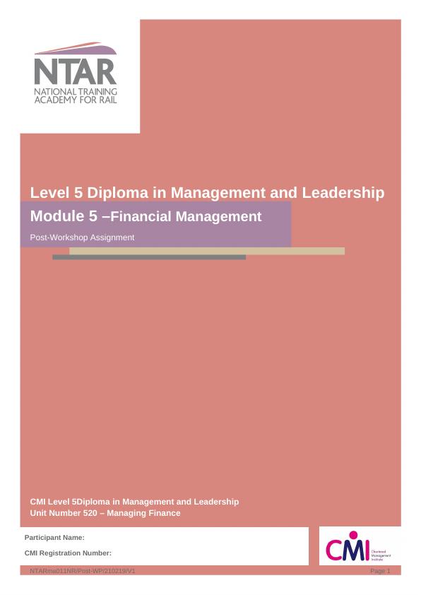 Post-Workshop Assignment for Unit 520 – Managing Finance_1