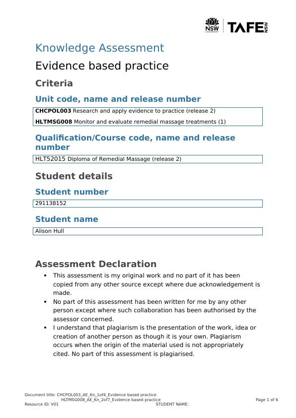 Knowledge Assessment | Evidence Based Practice_1