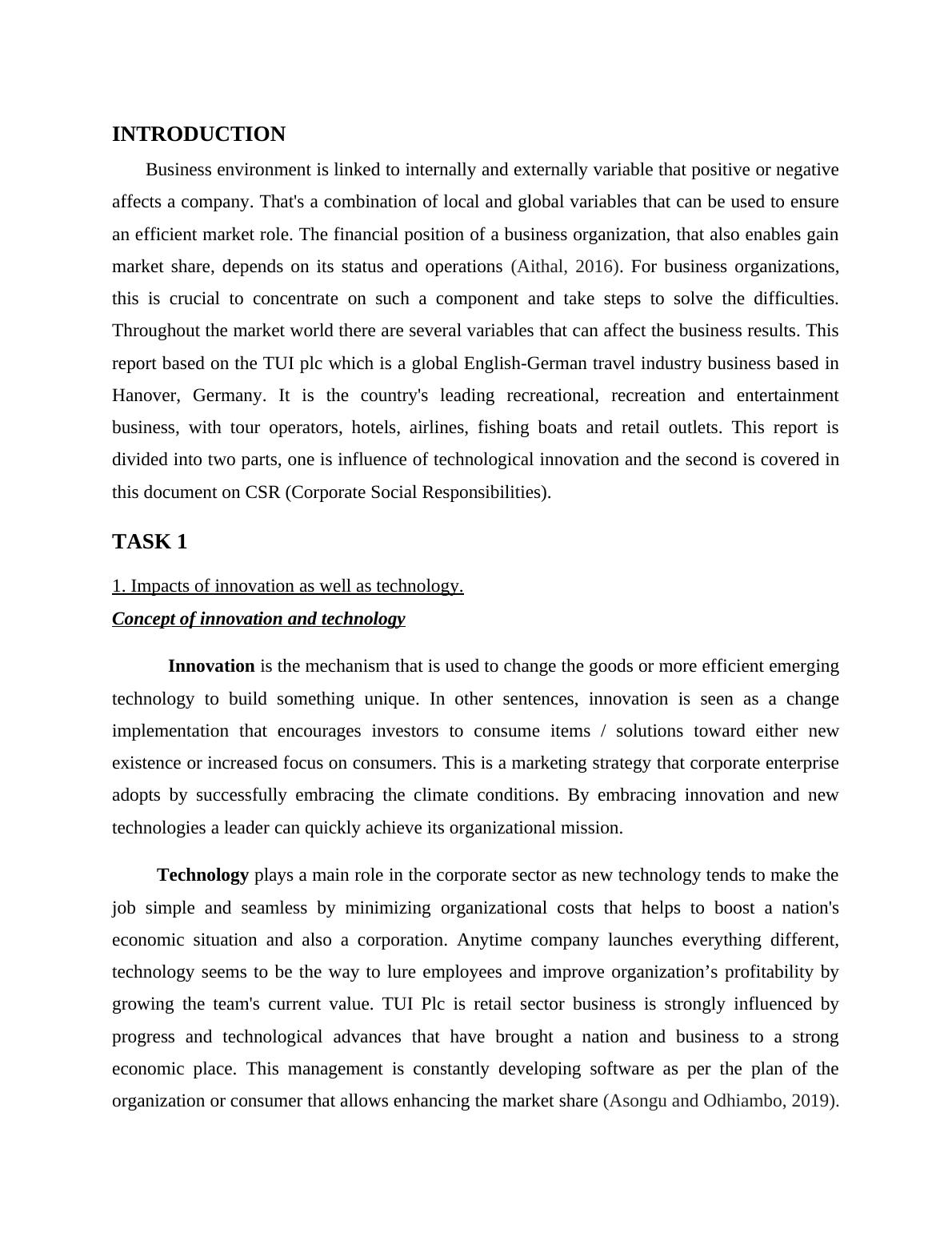 Impacts of Innovation and Technology on Business Environment - A Case Study of TUI Plc_4