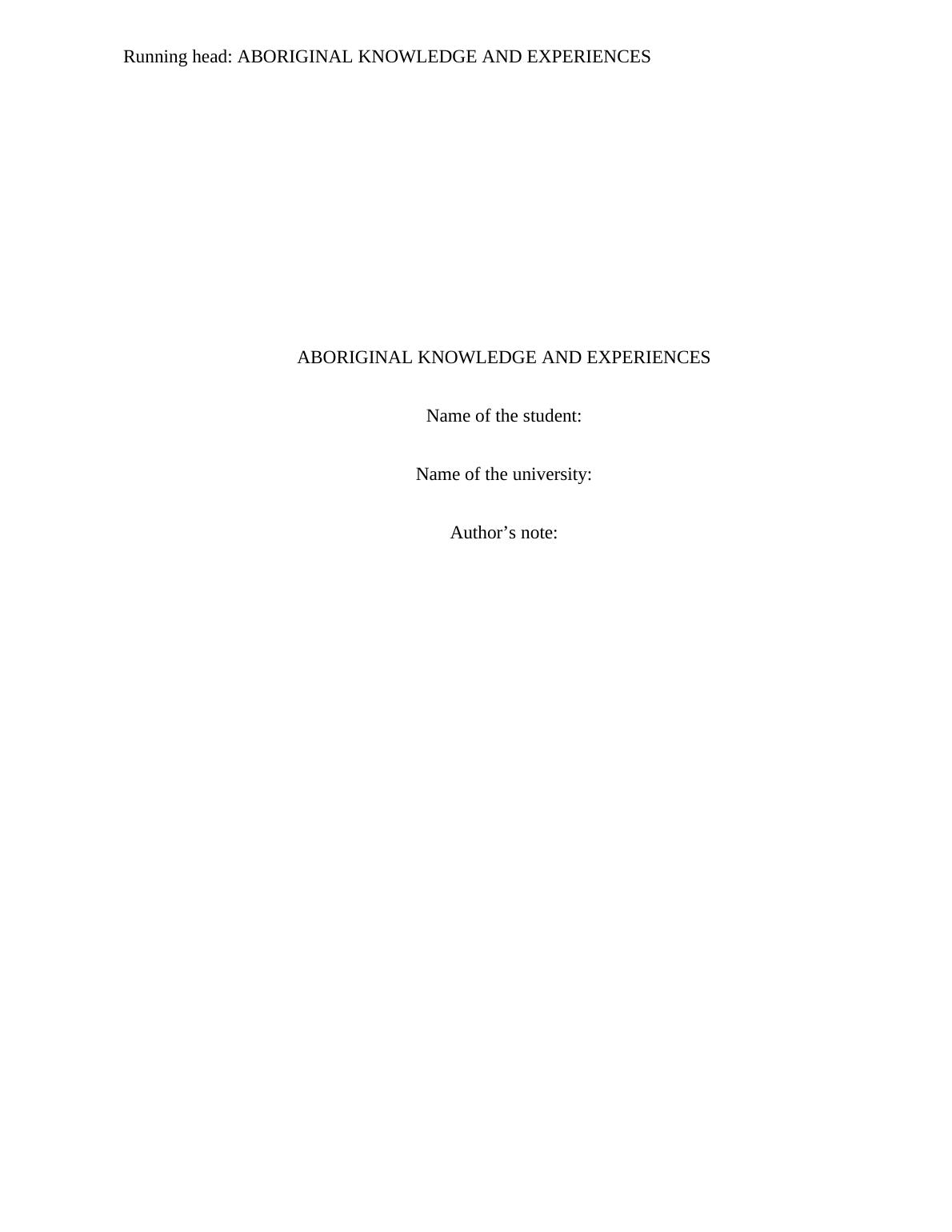 Assignment on Aboriginal Knowledge and Experiences_1