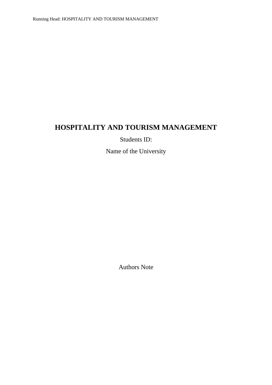 hospitality and tourism assignment