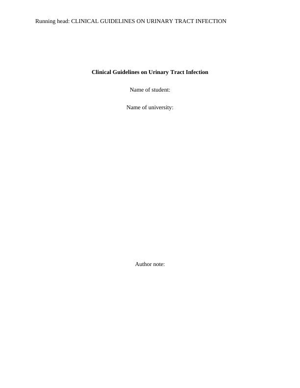 Clinical Guidelines on Urinary Tract Infection