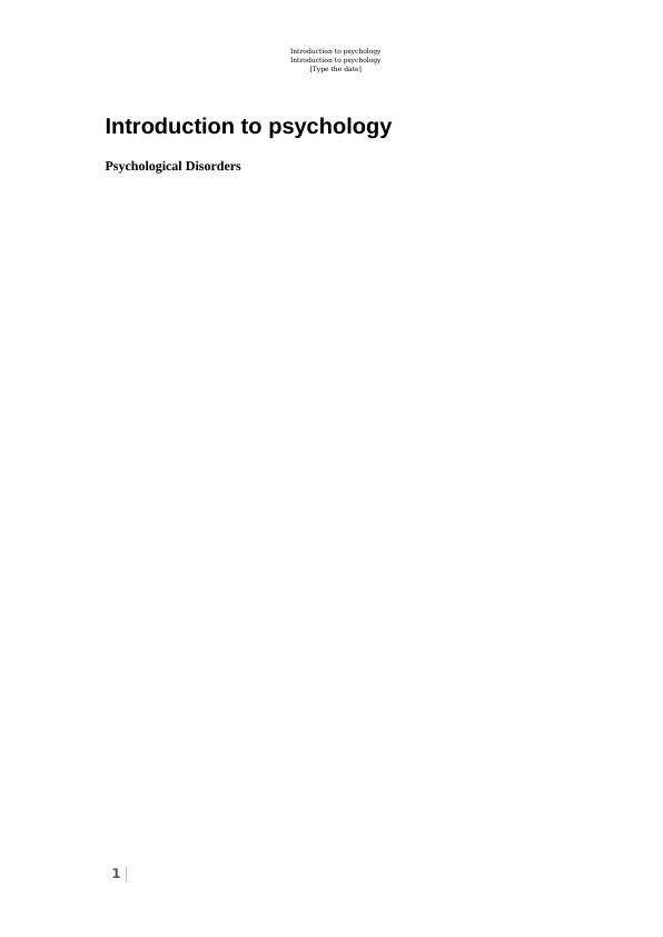 BESC 1490 Introduction To Psychology |  Psychopathology | Assignment_1