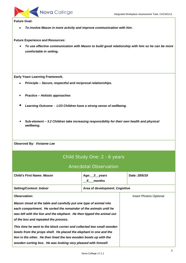 CHC50113: Integrated Workplace Assessment Task Activities_5