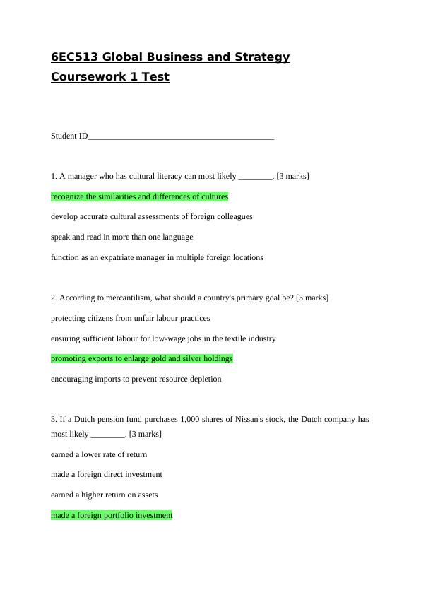 6EC513 Global Business and Strategy: Assignment_1
