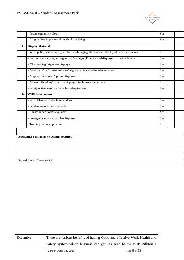 Assessment Pack for BSBWHS401_6