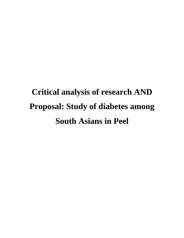 Critical Analysis of Research on Diabetes Among South Asians in Peel_1