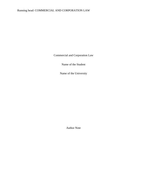 Report on Commercial and the Corporation Law_1
