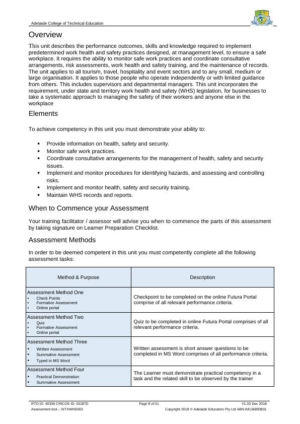 SITXWHS003 Implement and Monitor Work Health and Safety Practices - Student Assessment Pack_8
