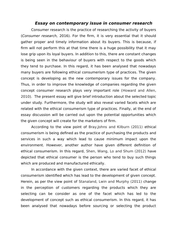 Contemporary Issue in Consumer Research : Essay_2