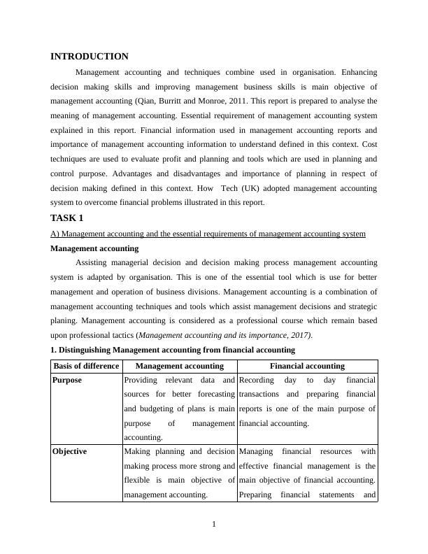 Реферат: Management Accounting Control System Essay Research Paper