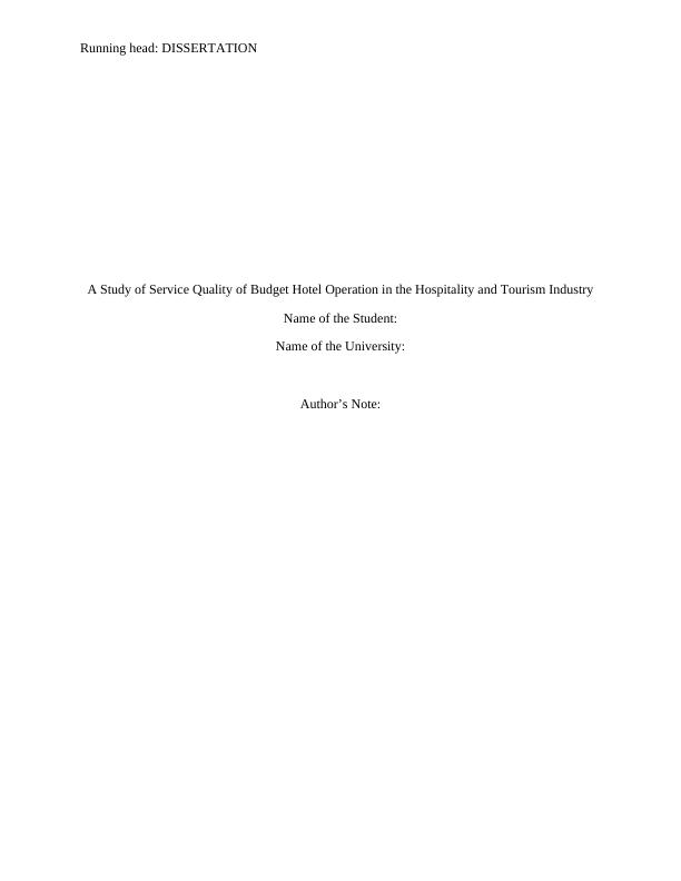 A Study of Service Quality in Budget Hotels: Impact on Hospitality and Tourism Industry_1