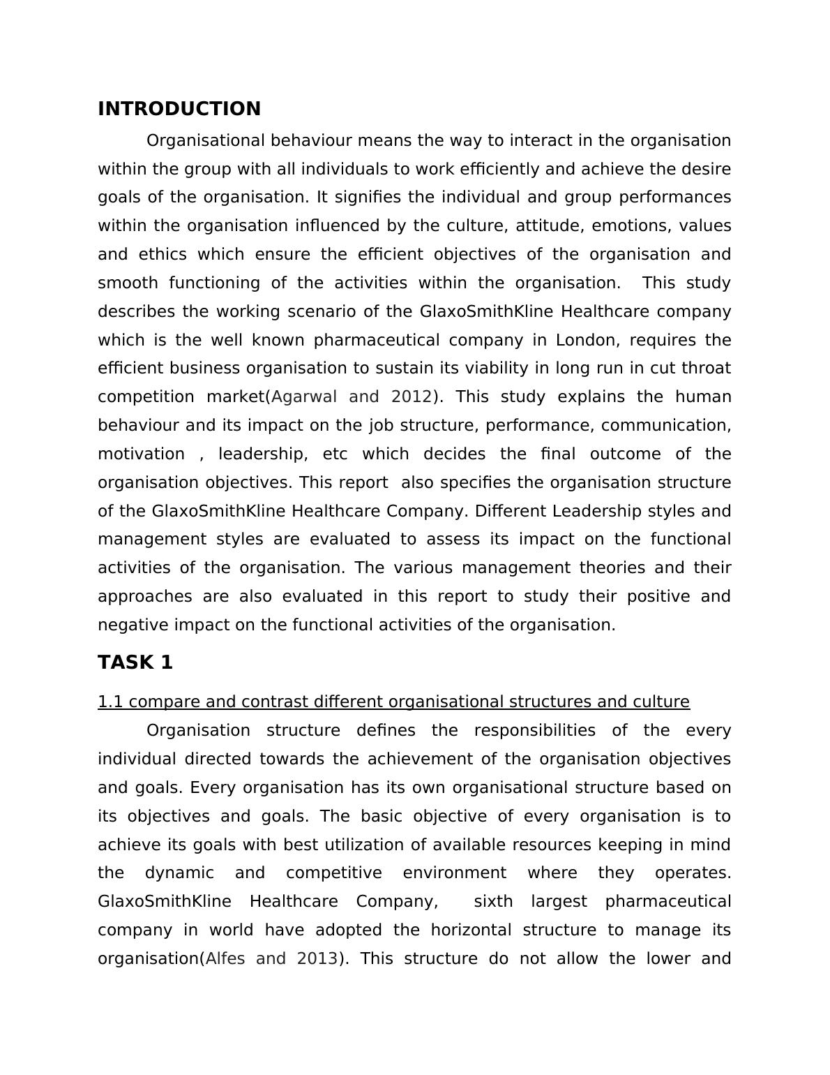 Report On Organizational Structure Of GlaxoSmithKline Healthcare Co