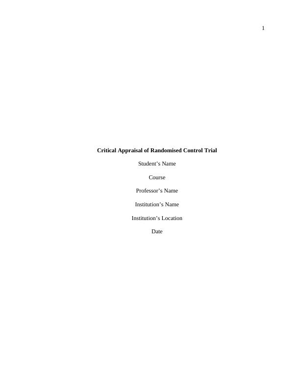 Critical Appraisal of Randomised Control Trial_1