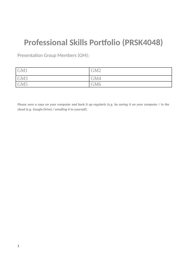 Professional Skills Portfolio (PRSK4048) Assignment - Presentation Group_1
