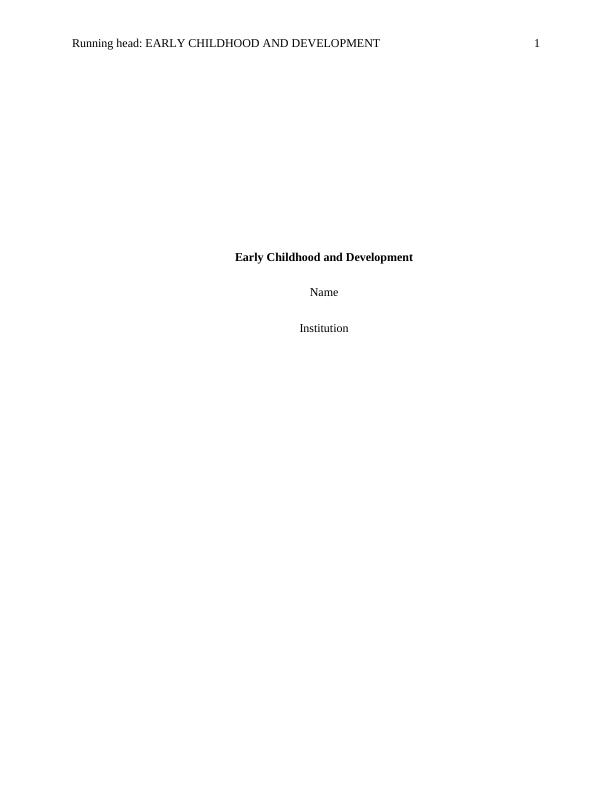Early Childhood and Development Essay 2022_1
