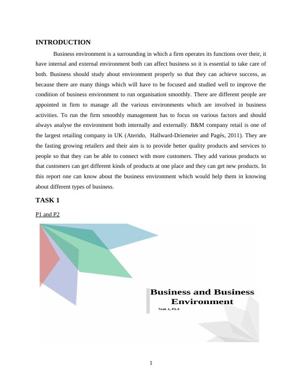 Business and Business Environment Assignment - B&M_3