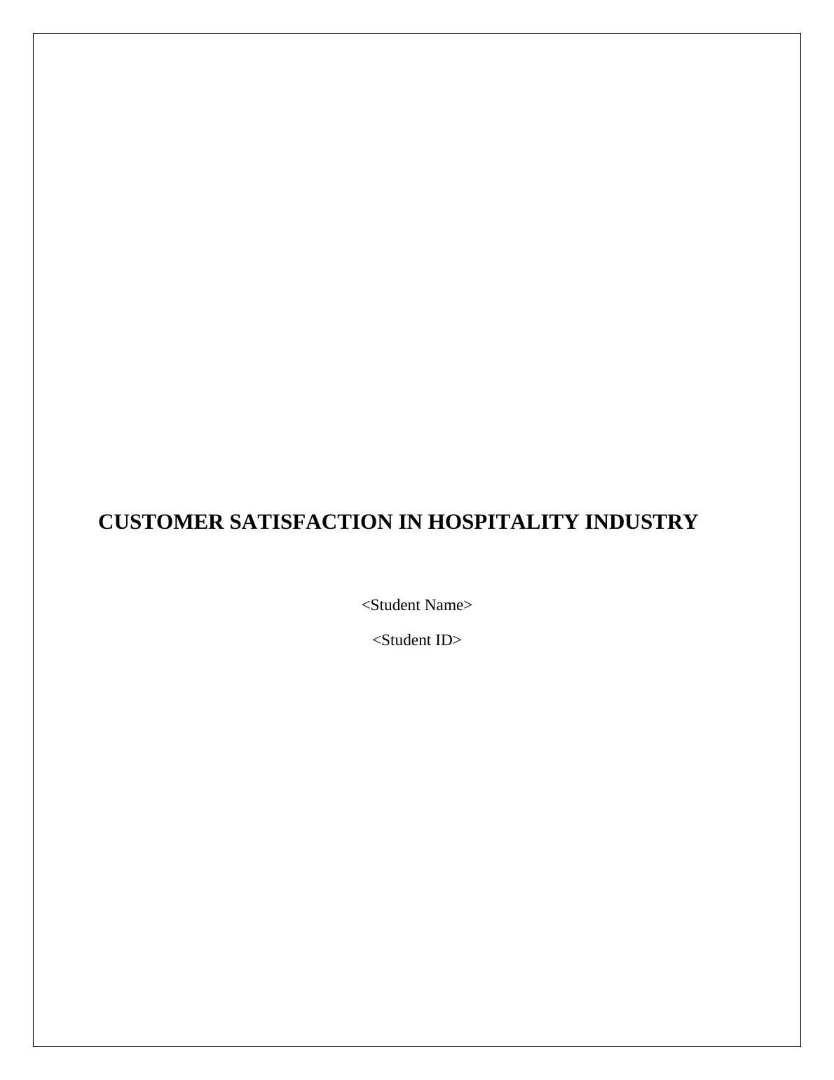 Customer Satisfaction In Hospitality Industry Pdf