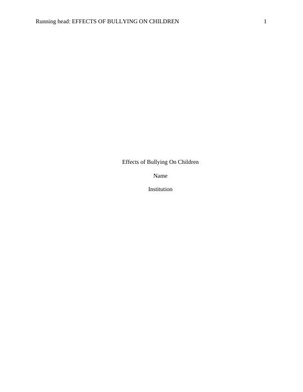 Effects of Bullying on Children - Desklib_1