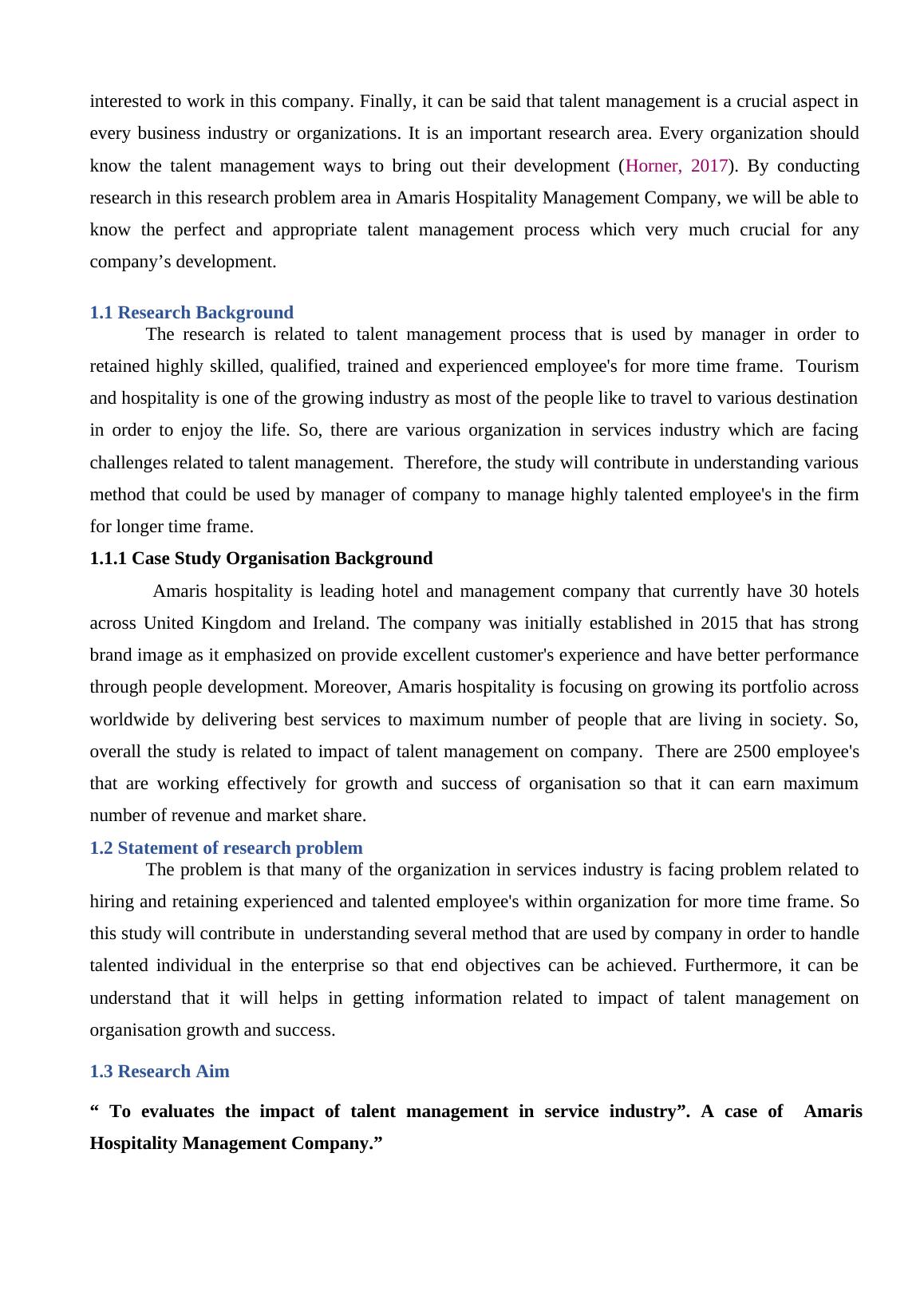 Impact of Talent Management on Amaris Hospitality Management Company