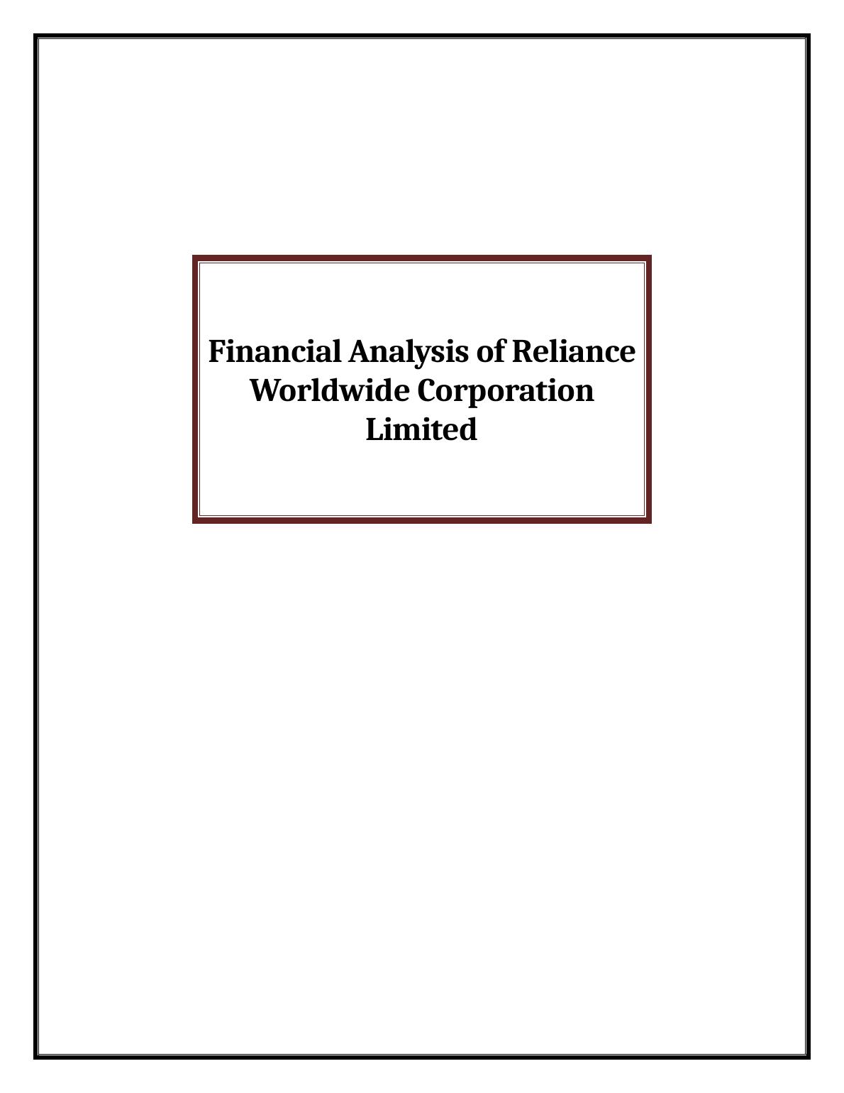 Financial Analysis of Reliance Worldwide PDF