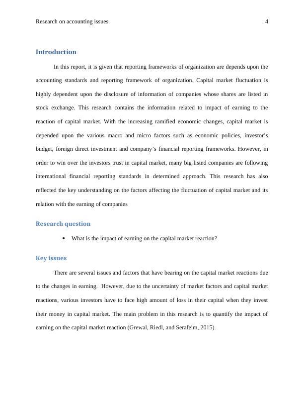 Research on Accounting Issues 7 RUNNING HEAD: Reaction of Capital Market to Financial Reporting_4