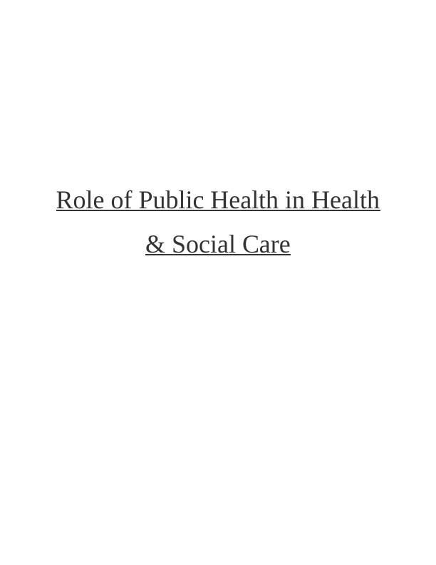 Role Of Public Health In Health & Social Care | Assignment_1