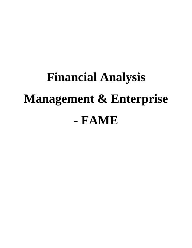 Financial Analysis Management & Enterprise - FAME Table of Contents_1