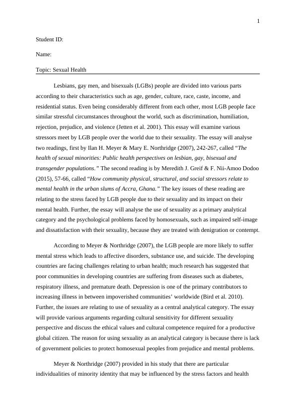 A Review of Sexual Health Among Lesbian, Gay, and Bisexual : Essay_2