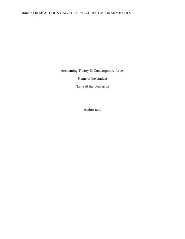 ACCM 4600 Accounting Theory & Contemporary Issues - Report_1
