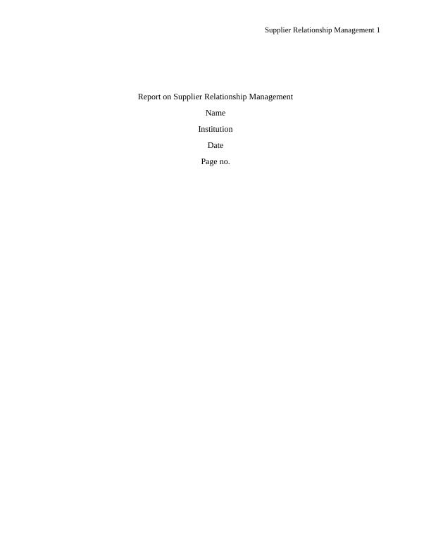 Report on Supplier Relationship Management_1